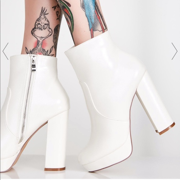 white platform booties